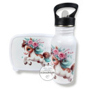 Set aus Jausenbox und Trinkflasche mit einem Pferd bedruckt